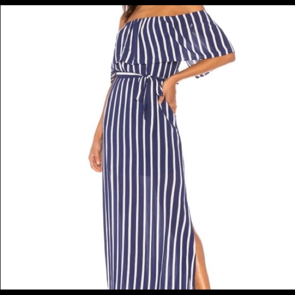 alice + olivia off-the-shoulder  maxi dress